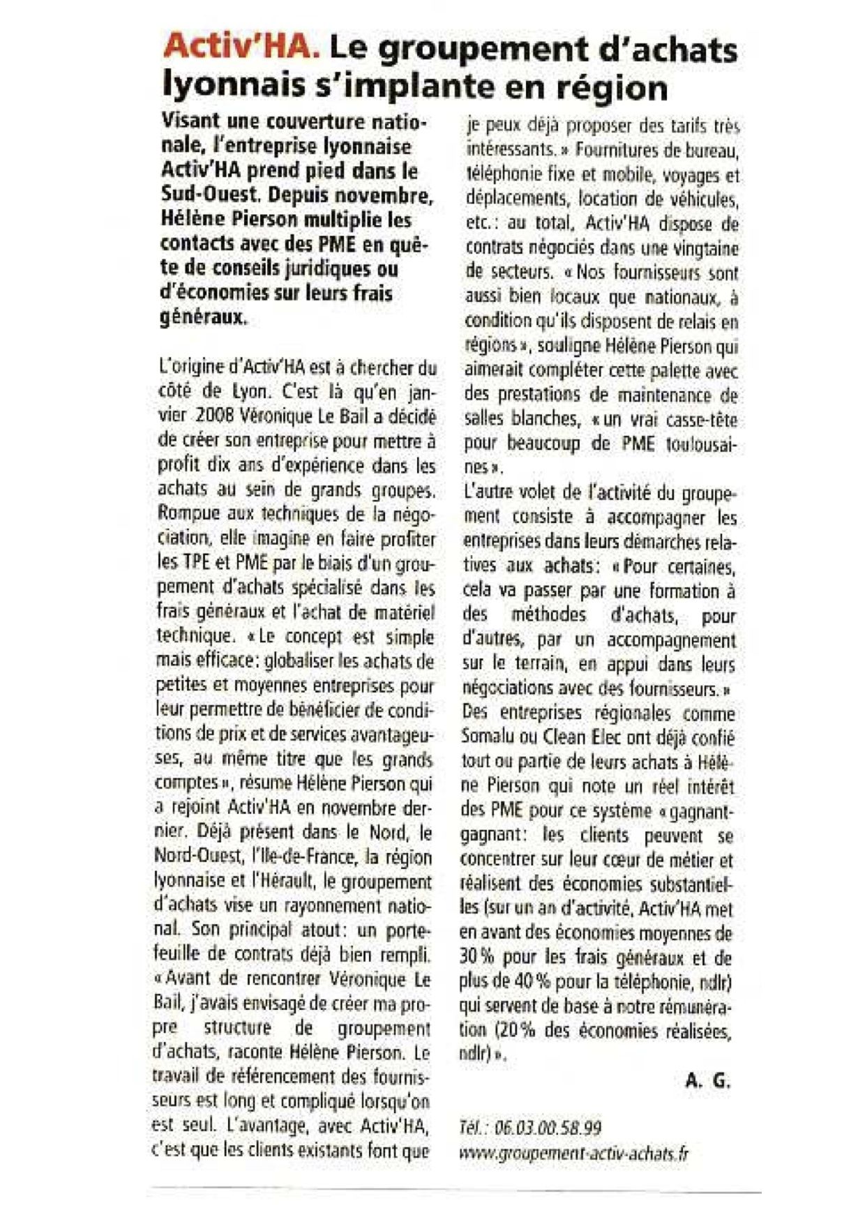 Activ'H.A achats groupés maintenant proposé dans la région du sud-ouest