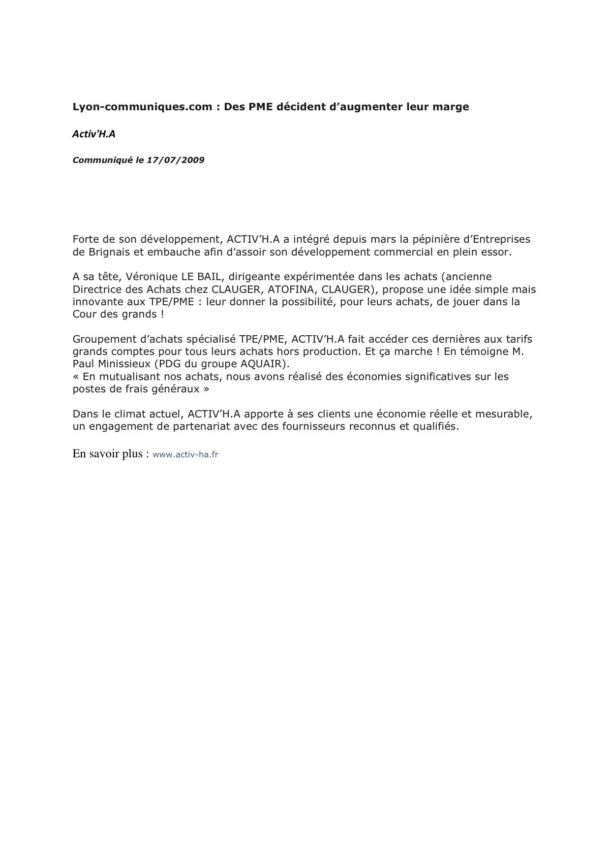 Les TPE et PME accèdent aux tarifs grans comptes grace à Activ'H.A